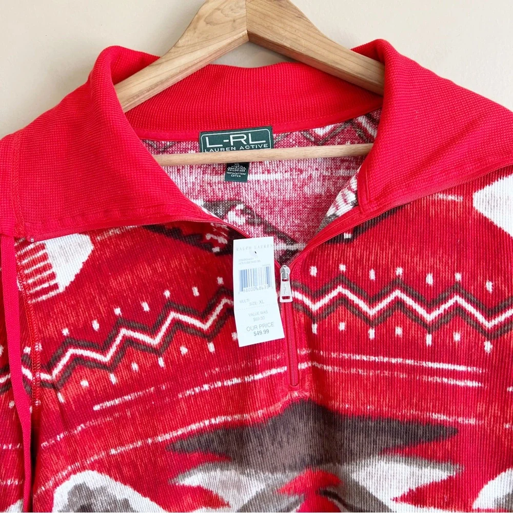 New LAUREN RALPH LAUREN southwest Aztec pullover 1/4 zip size XL MSRP $70 - Picture 2 of 6